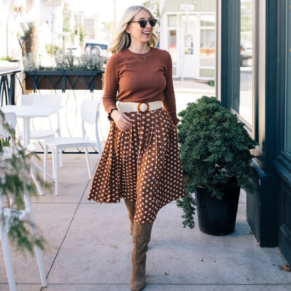 Joe Fresh x Jillian Harris polka dot pleated midi skirt size med  nwt!